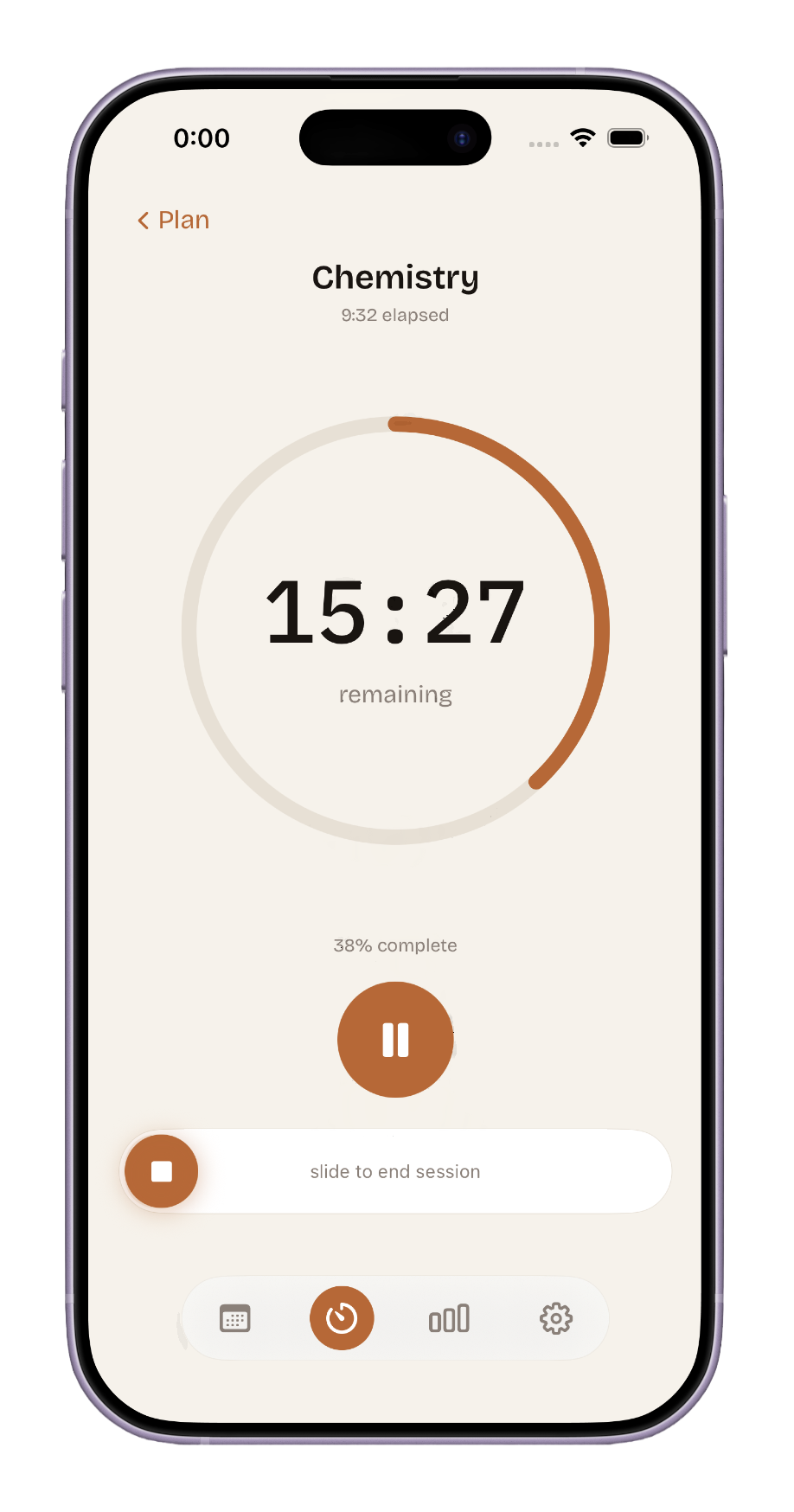 Vusk Focus timer screen
